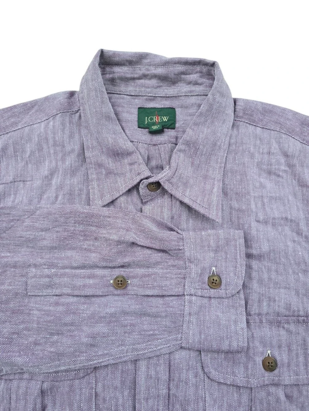 J. CREW Oarsman Purple Herringbone Lyocell Linen Long Sleeve Button Down Size L